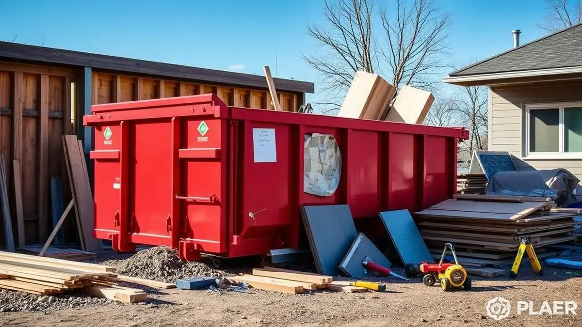 Construction debris being loaded properly into a 16-yard roll-off dumpster